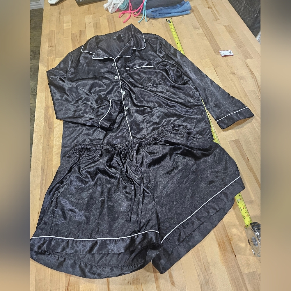 Fashion to Figure Black Satin Pajama Set